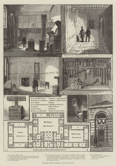 Newgate Prison, Interior Views and Plan by Frank Watkins